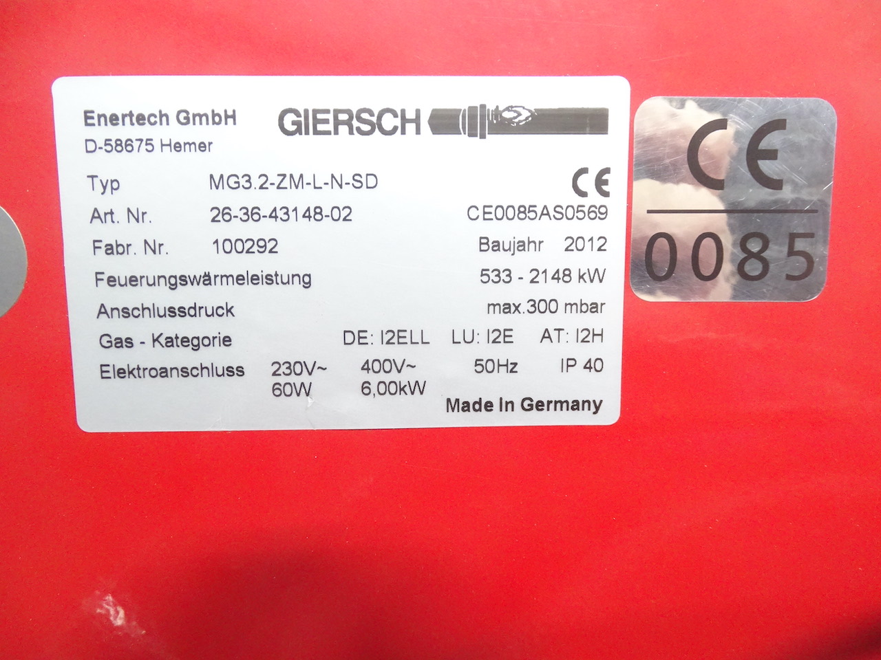 Giersch MG3.2-ZM-L-N-SD Gasbrenner inkl. Gasstraße 533 - 2148 kW